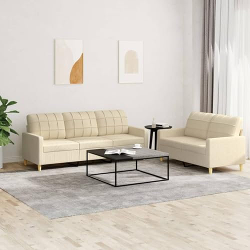 Sufrk 2-TLG. Sofagarnitur mit Kissen Creme Stoff Sofa Mit Schlaffunktion Sofa Mit Bettfunktion - 3201308