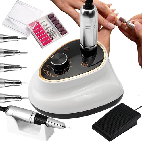 GASHIO® Nagelfräser für Gelnägel | Nail Drill 65W | Elektrische Nagelfeile | Maniküre Pediküre Set Elektrisch | Nagelfräser mit Kabel | Nagelfräser mit fußpedal | Nagelmaschine für nägel | 35,000u/MIN