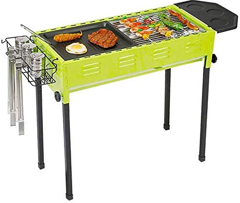 Barbecue-Grill, Holzkohlegrill für Camping im Freien, Picknick-Grill für große Gruppen, Abnehmbarer kompletter Werkzeugsatz für praktische Spieße, Verzinkter Grill zum Schutz vor Oxidierung