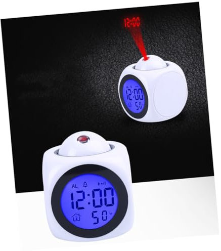 IMIKEYA Multifunktionaler Digitaler Projektionswecker Sprachalarm -anzeige Temperatur 12/ -Stunden-Format mit Schlummerfunktion und Glockenspiel Weiß