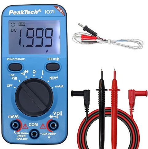 PeakTech P1071 – Digital Multimeter 10A AC/DC mit Auto-Range Funktion – Hochwertiges Digitales Multimeter mit 2.000 Counts LCD-Anzeige – Robustes Strommessgerät bis 600V – CAT III 600V