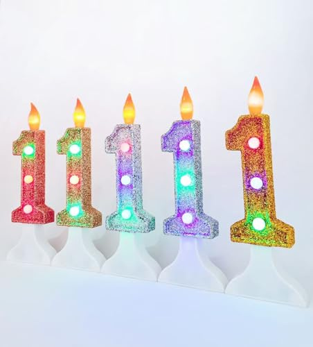 Gorgeous Shiny LED Birthday Candle Number, Birthday Party Decor for Any Age, Birthday Decorations, Birthday Cake Topper (GoldLED#5)