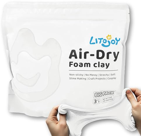 LitoJoy White Air Dry Foam Clay 1.1lbs/500g, Soft & Easy to Mold | Soft, lightweight, non-sticky and stretchy; easy to mold for family crafts, slime, cosplay props, school art and home decor.