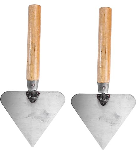 VILLCASE 2Pcs Triangle Brick Trowel Set Stainless Steel Plastering Tool for Concrete Finishing Ergonomic Handle for Masonry and Construction
