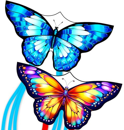 2 Pack Colorful Butterfly Kites for Kids & Adults, Easy to Fly Kites with Handle & String, Durable Outdoor Kite for Beach, Park, and Festivals – Includes Storage Bag, for Family Fun
