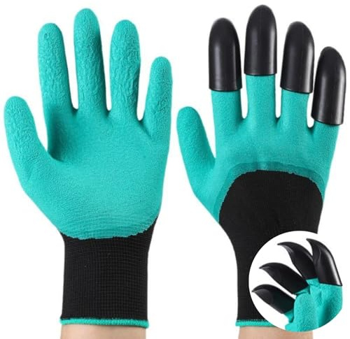 HSTWODE Lot de 1/2 gants de jardin avec griffes, 13 x 25 cm, taille moyenne, gants résistants aux perforations et imperméables pour creuser, planter, antidérapants (main droite verte avec griffe)