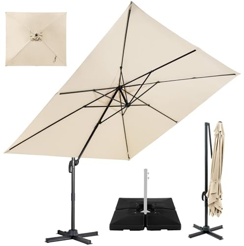 RELAX4LIFE Parasol Déporté Rectangulaire 3x3M avec Pied, Parasol de Jardin Exterieur Inclinable et Rotative 360° par Pédale en Polyester Anti-UV pour Plage Jardin Patio Café Bistro (Beige)