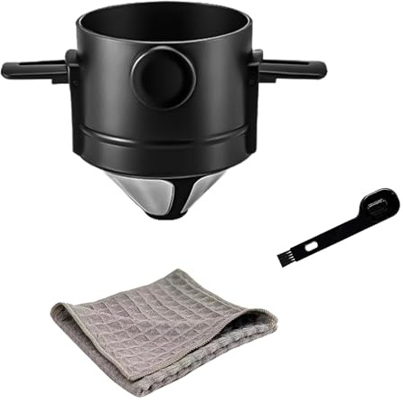 Portable Pour Over Coffee Drip Tip Set | Collapsible Reusable Conical Filter with Travel Brush and Cloth | Stainless Steel Coffee Filter Suitable for Mugs, Camping and Office Use