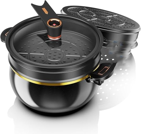 THEGA Nonstick Stockpot Casserole, Pot Hard Anodized With Glass Lid And Steamer, 8 Quart Cooker Soup Pot Deep Cookware For Pasta, Soup, Spaghetti, Induction Compatible
