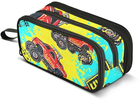 Pencils Pouch Zipper Pencil Case Vibrant Red Monster Trucks Tyre Pencil Bag Storage Cute Pen Pouch for Girls Animal Adults Kids Back to School Organizer