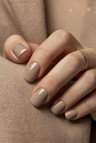 MouyouGlow Press on Nails Kurz,Square Braun Herbst Farben Einfarbige Autumn Design Fake Nails,Brown Fall Milk chocolate Colors Artificial Fingernails