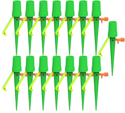 Jiimhte Picos de Riego para Plantas de Interior | 15 Piezas Puntas Ajustables | Drippers Automáticos Antifugas con Válvula Regulable para Jardín Exterior Interior Plantas Árboles Tomate Orquídea