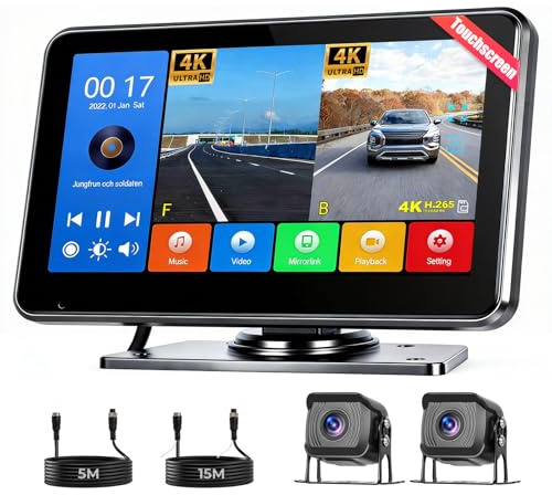 Hikity 4K DVR Digitales Dual Rückfahrkamera Set 7 Zoll Monitor 9-32V | 1080P IPS Monitor IP68 Wasserdichte Nachtsicht Rückfahrkamera DIY Parkleitlinie Loop Aufnahme Kamera für Wohnmobile LKWs