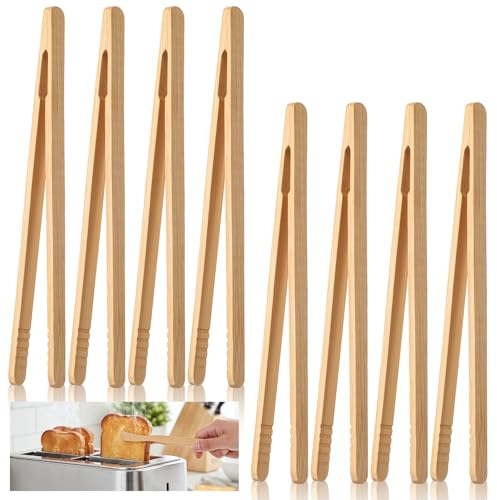 Elegaperma 8 Stück Grillzange Bambus 17.9cm, Bambus Toastzange, Zange Toast zum Aufnehmen von Gurken, Salaten, Snacks, Käse, Nudeln und Obst