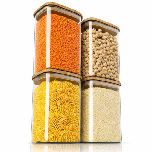 Arendo - Vorratsgläser mit Deckel 1650ml - 4er Set - Behälter aus Glas – hitzebeständig – Vorratsdosen mit Bambusdeckel - luftdicht - für Müsli Zucker Mehl Kaffee Reis