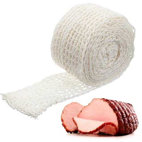 Rotolo di rete per carne da 5 m, taglia 22, rete elastica per salsicce affumicate, pollame, prosciutto, reti di manzo, rete pretagliata per macellaio, per cucinare salsicce o asciugare (1 rotolo da 5