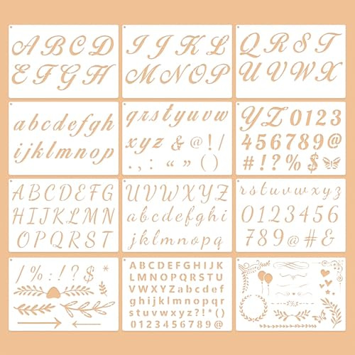 GZRXIOUS 12 PCS Plantillas Letras y Números plantilla alfabeto grande 21x14cm con letras de 1,5-15 cm plantillas fáciles de limpiar reutilizables de PET para dibujo pintura manualidades y decoración