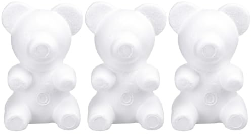 INOOMP Weiße Schaumstoff Bärenmodelle zum Bemalen und Modellieren 3 Stück Kleine Bärenfiguren für Kunstunterricht und Bastelprojekte