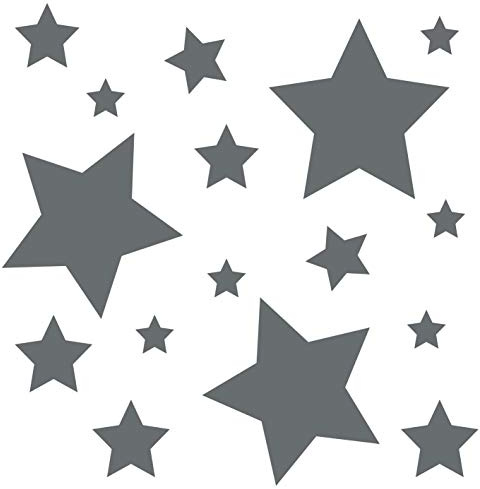 kleb-Drauf® | 18 Sterne | Silber - glänzend | Wandtattoo Wandaufkleber Wandsticker Aufkleber Sticker | Wohnzimmer Schlafzimmer Kinderzimmer Küche Bad | Deko Wände Glas Fenster Tür Fliese