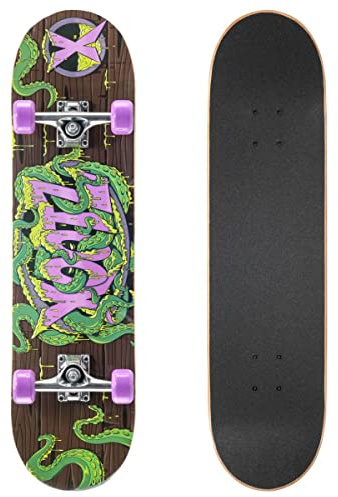Xootz Kids Skateboard per principianti completi double kick trick, tavola in acero, 78,7 cm x 20,3 cm, Bambino, Xootz Kid's Tentacles - Tavola da skateboard, 31 cm, colore: Marrone, TY5760, Tentacoli, 31-Inch
