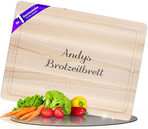 Personalisiertes Schneidebrett aus Buchenholz - 40 cm Schneidebrett Holz - Brett inkl. Saftrille - Holzbrett als Geschenkidee mit Motiv & Gravur (Motiv 9 - Brotzeitbrett)