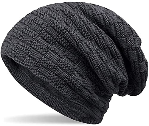 Hatstar Warme gefütterte Feinstrick Damen Beanie Herren Mütze | mit Flecht Muster und sehr weichem Fleece Innenfutter | Unisex Wintermütze weich & warm (3 | dunkelgrau)