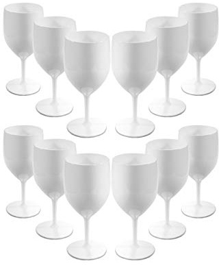 Unbreakable Reusable Polycarbonate Plastic Large White Wine Glasses Set (300ml to Rim Height 18.8cm, Max Diameter 8.1cm) Realistic Alternative to Glass (12)