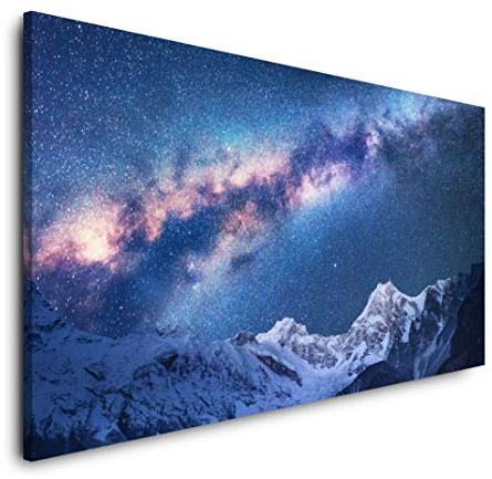 Milchstraße mit Gebirge 120x 60cm Panorama Leinwand Bild XXL Format Wandbilder Wohnzimmer Wohnung Deko Kunstdrucke