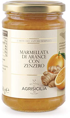 Agrisicilia Marmellata di arance con zenzero, con arance Siciliane, dal sapore speziato e delicato ideale per colazione e merenda, vasetto da 360 grammi