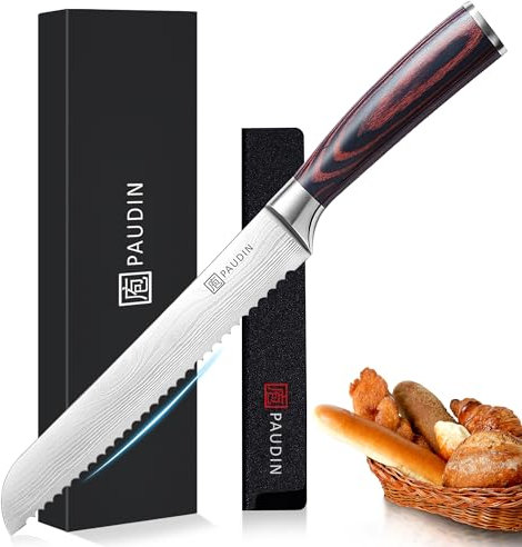 PAUDIN Bread Knife, 8 inch Serrated Knife with German Stainless Steel for Efficient Slicing Sourdough Bread, Bagels, Cake, Gift Box for Family & Restaurant