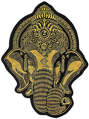 Parche bordado grande de cabeza de elefante Ganesha para planchar en la chaqueta de motociclista, insignia de scrapbooking, 1 pieza (dorado)