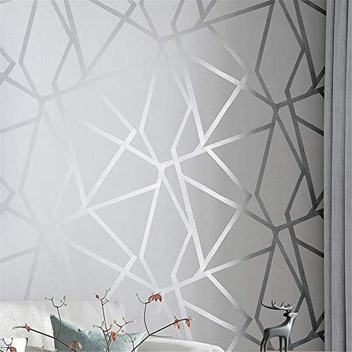 3D mode geometrisk tapet modern design silver rand mönster grå tapet rulle sovrum vardagsrum heminredning (10 m x 53 cm)