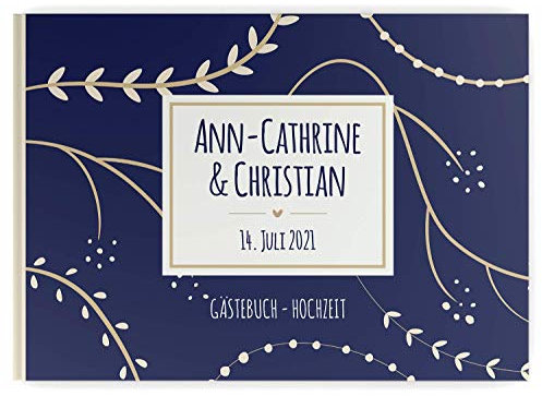 DeinWeddingshop Gästebuch zur Hochzeits - PERSONALISIERT mit Namen & Datum - Hardcover Buch, 104 Seiten, DIN A4 quer | Hochzeitsgästebuch (Inhalt weiße Seiten - blanko, Soft Leaf)