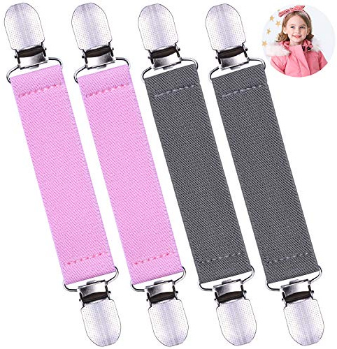 Wisdompro Mitten Clips, 4 delar handskklämmor med elastisk rem för småbarn, barn, vuxna, Grå rosa, 16cm
