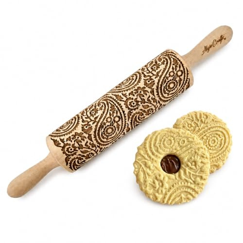 PAISLEY gravierte Nudelholz für hausgemachtes Gebäck. Teigroller mit Blumen. Gravierte Nudelholz mit Muster für DIY Küche, Plätzchen von Algis Crafts