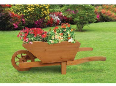 Groundlevel Farmyard Wooden Wheel Barrow Planter/Flower Pot - Natural Wood