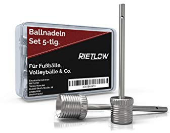 Rietlow® Ballnadel Set – Ballpumpe Nadeln aus robustem Edelstahl – Ballpumpe Spitze - Nadel Ballpumpe für Fußbälle, Basktebälle, Handbälle und Volleybälle - inkl. Aufbewahrungsbox (5 Stück)