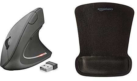 Trust Verto Souris sans Fil, USB, Verticale, Ergonomique, 800/1200/1600 DPI, 4 Boutons, LED, pour Droitier - Noir & Amazon Basics Tapis de Souris avec Repose-Poignet en Gel