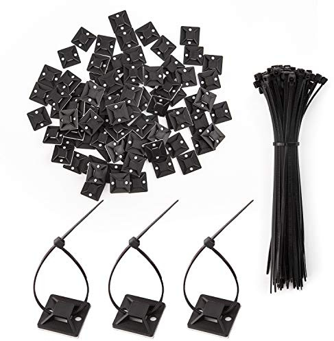 LUTER 100 piezas Soportes Adhesivos Con Cierre De Cremallera Soportes Autoadhesivos Para Bases De Amarre De Cables Con 100 piezas Sujetacables Multiusos (15 cm De Longitud) (Negro)