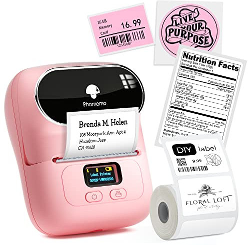 Phomemo M110 Portable Bluetooth Label Maker Machine för iOS och Android, trådlös termisk etikettskrivare för kläder, smycken, streckkod, adress, detaljhandel, hem, med 1 rulle 40x30mm etikett