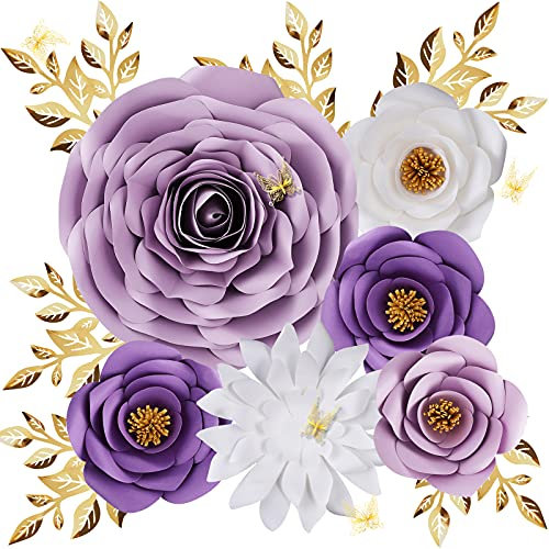 Pardecor Lila Rosen Papierblumen-Dekorationen für die Wand, riesige Blumendekoration für die Wand für Babypartys, Klassenzimmer, Kinderzimmer, Geburtstage, Feengarten-Party-Hintergrunddekorationen