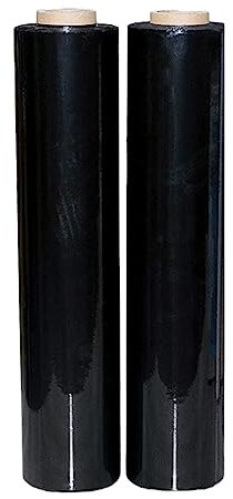 JeeJaan® 2 Rolls Black Pallet Wrap 400mm x 250m, Non-Extended, 20mu - Strong Stretch Shrink Cling Film - Ideal for Wrapping - Warehouse, Moving House & Furniture