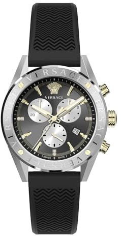 Versace Herren Armbanduhr V-Chrono 45 mm Chronograph, Datumsfenster Armband Silikon VEHB00819