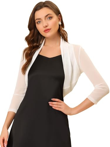 Allegra K Mesh Sheer Cardigan for Women 3/4 Sleeve Cropped Bolero Shrug