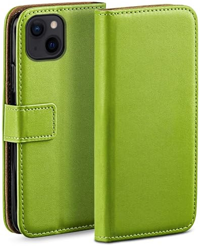 moex Book Case für iPhone 14 Plus Handyhülle mit Kartenfach, Hülle klappbar 360 Grad Schutzhülle, Klapphülle Flip Case Cover, PU Leder Handytasche Lederhülle, Grün