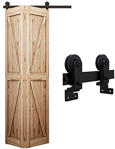 WOLFBIRD 4FT/1.2M Bi-Folding Binario per Porta Scorrevole Kit ferramenta per porte scorrevoli unidirezionali Nero e Rustico Porta Scorrevole Kit Piega Accessori Adatto per aperture porte 90-100 cm