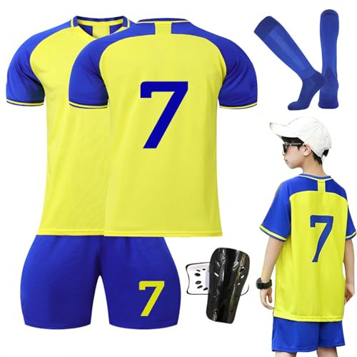 Ronronner Conjunto de fútbol para niños, con camiseta, pantalones cortos y calcetines, camiseta amarilla de manga corta con el n.º 7, para adultos y niños, Jersey-28