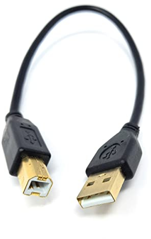 DRUT Short USB A to B 2.0 24AWG Cable Lead, 25cm 0.8ft, Black | High Speed Cable, Printer, Scanner, Music Instrument, Gold Connectors