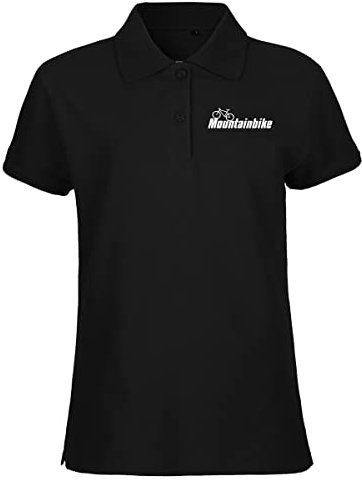 Huuraa Womans Poloshirt Mountain Bike Fahrrad Geschenk Größe L Black Bio Baumwolle Fairtrade Mountain Bike Mitbringsel