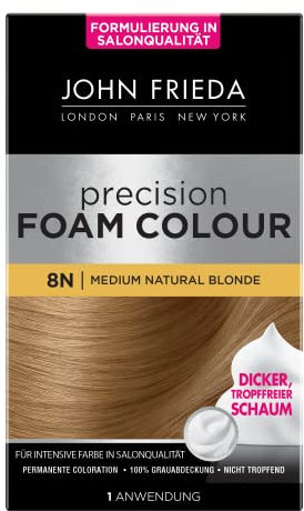 John Frieda Precision Foam Colour - 2er Pack - Farbe: 8N Medium Natural Blonde - Mittleres Blond - Permanente Coloration in Schaumform - Perfekte, gleichmäßige Abdeckung - Für jeweils 1 Anwendung